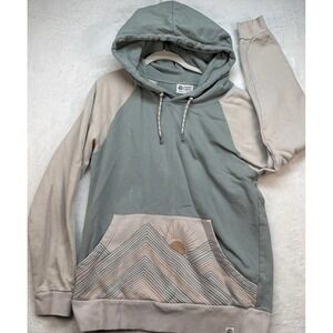 Happy Earth Hoodie Mens Medium Green Beige Organic Cotton Outdoor Gorpcore